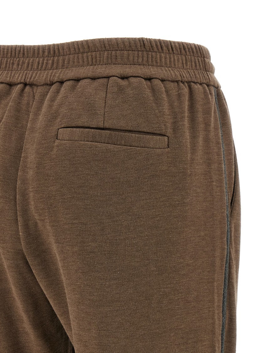 Brunello Cucinelli Cotton-silk Blend Joggers With Side Monile Detail In Brown