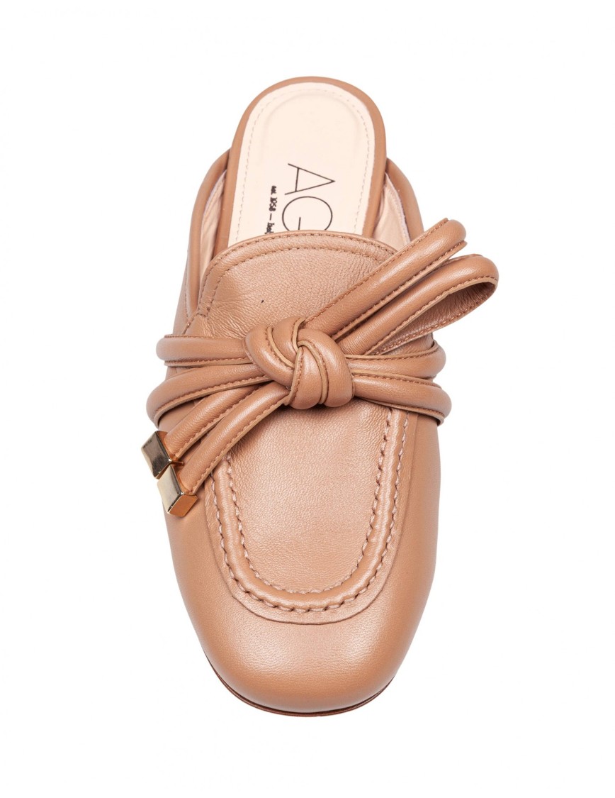 Agl Attilio Giusti Leombruni Agl Cocoa Leather Mules With Knotted Ribbon Detail In Brown