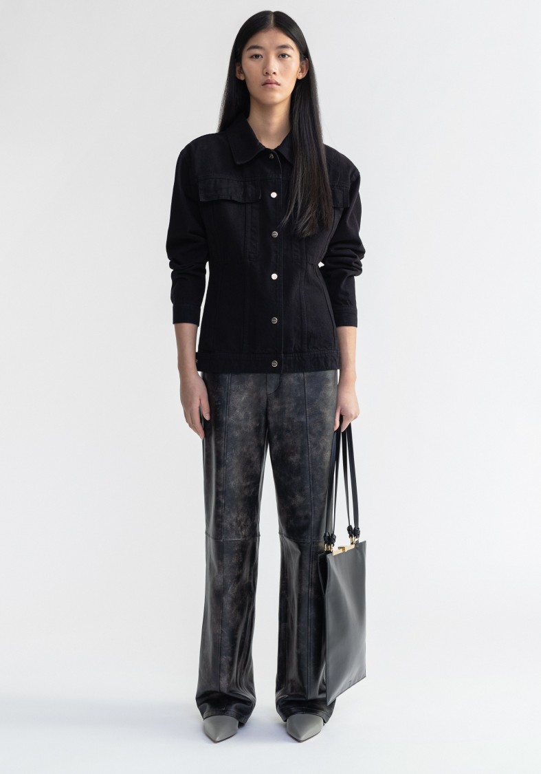 Shop Aeron Roisin - Waisted Denim Jacket In Black