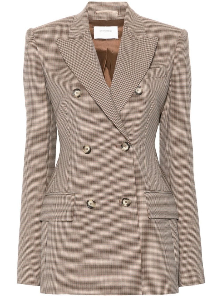 Sportmax Wool Houndstooth Single-breasted Jacket With Peak Lapels In Brown