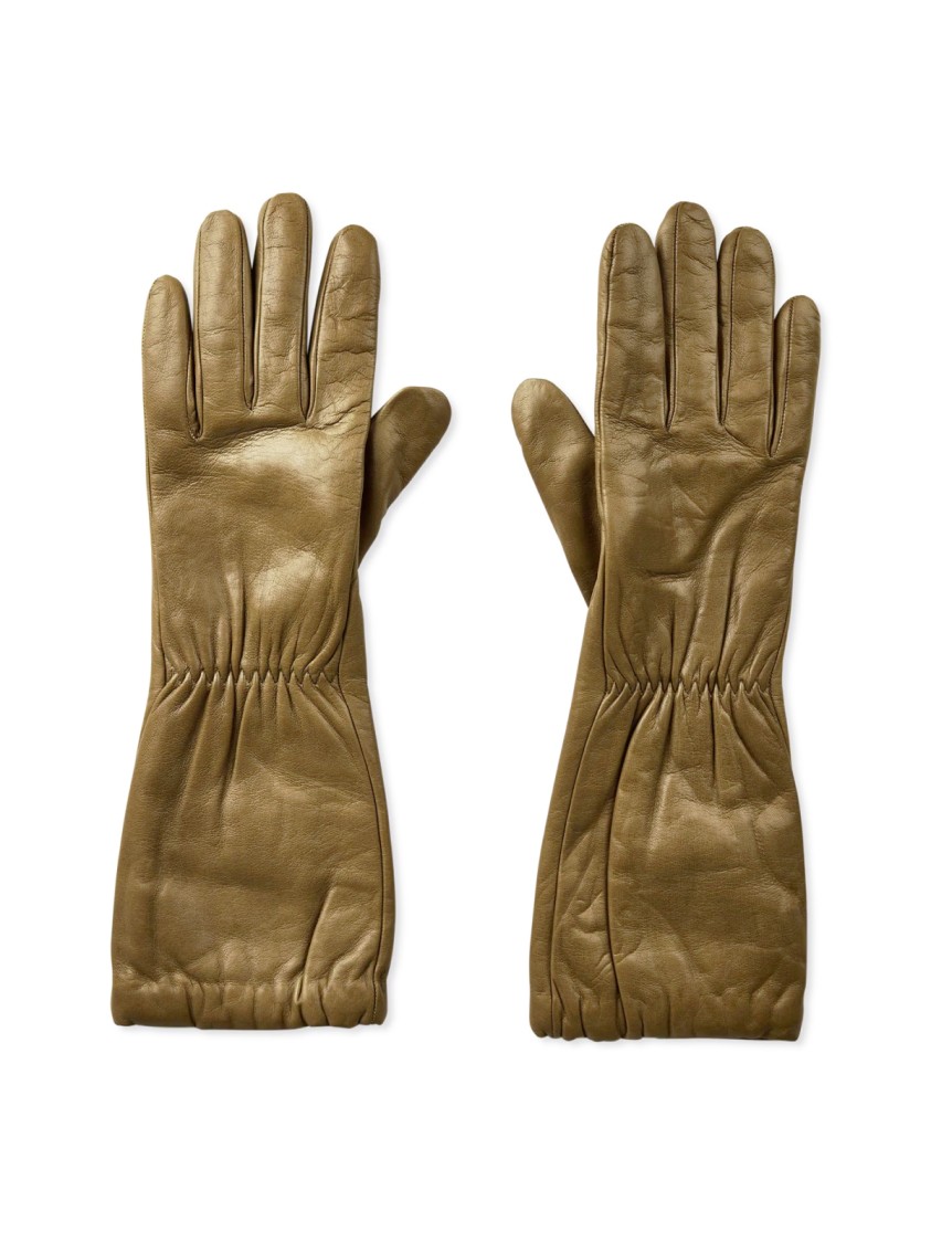 Bottega Veneta Embossed Logo Leather Gloves In Brown