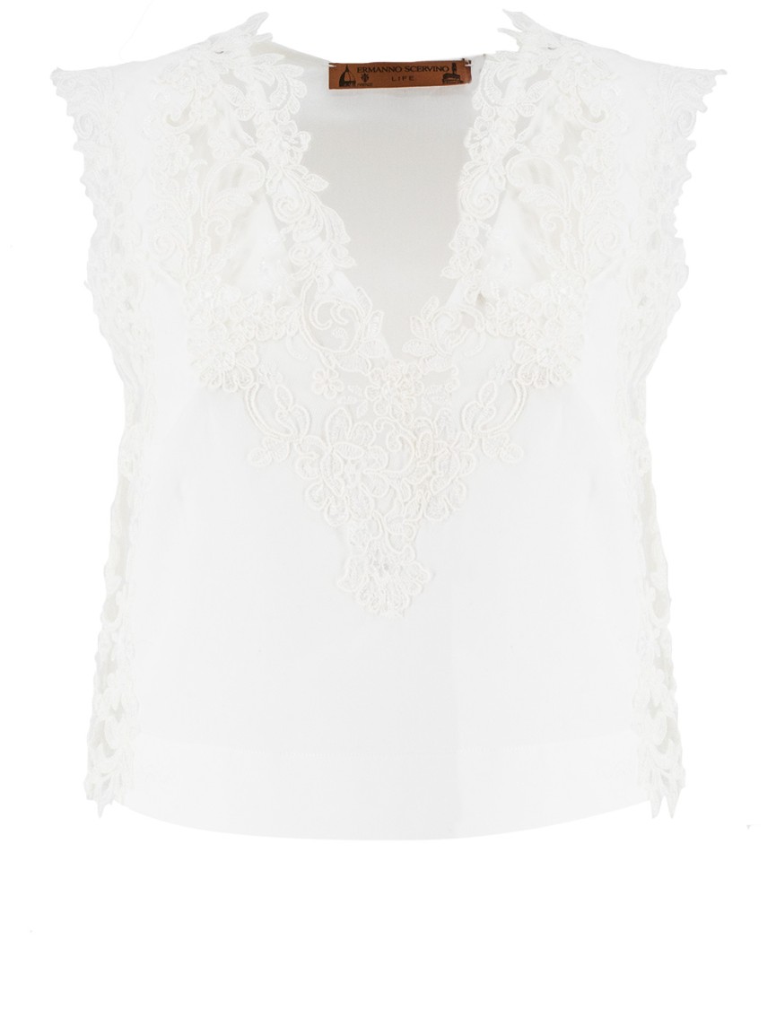 Ermanno Scervino Sleeveless Top With Exquisite Lace Detailing In White