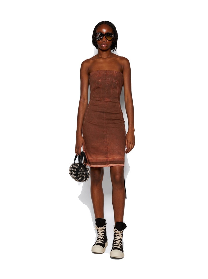 Rick Owens Drkshdw Drkshdw By Rick Owens Splintered Stretch Denim Bustier Dress In Brown