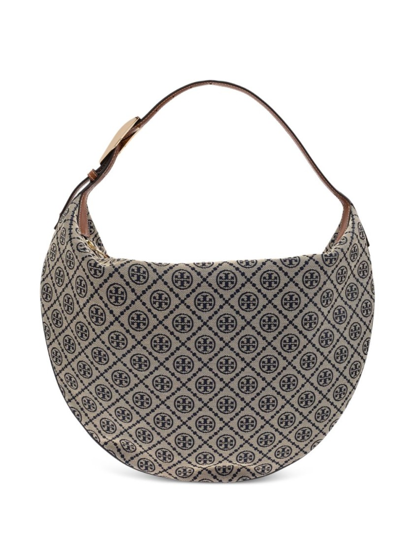 Tory Burch Large T Monogram Jacquard Balloon Bag In Gray