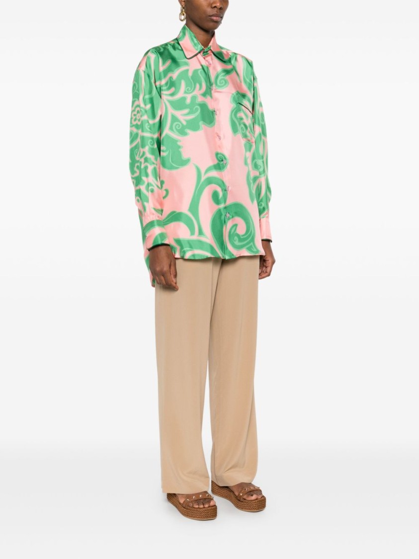 Etro Floral Pattern Pink Shirt With Classic Collar And