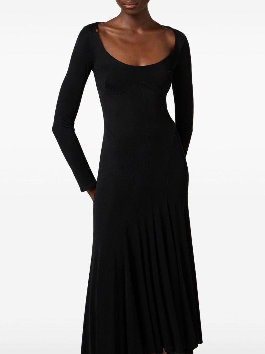 Shop Elisabetta Franchi Flared Black Evening Dress With Fitted Bodice