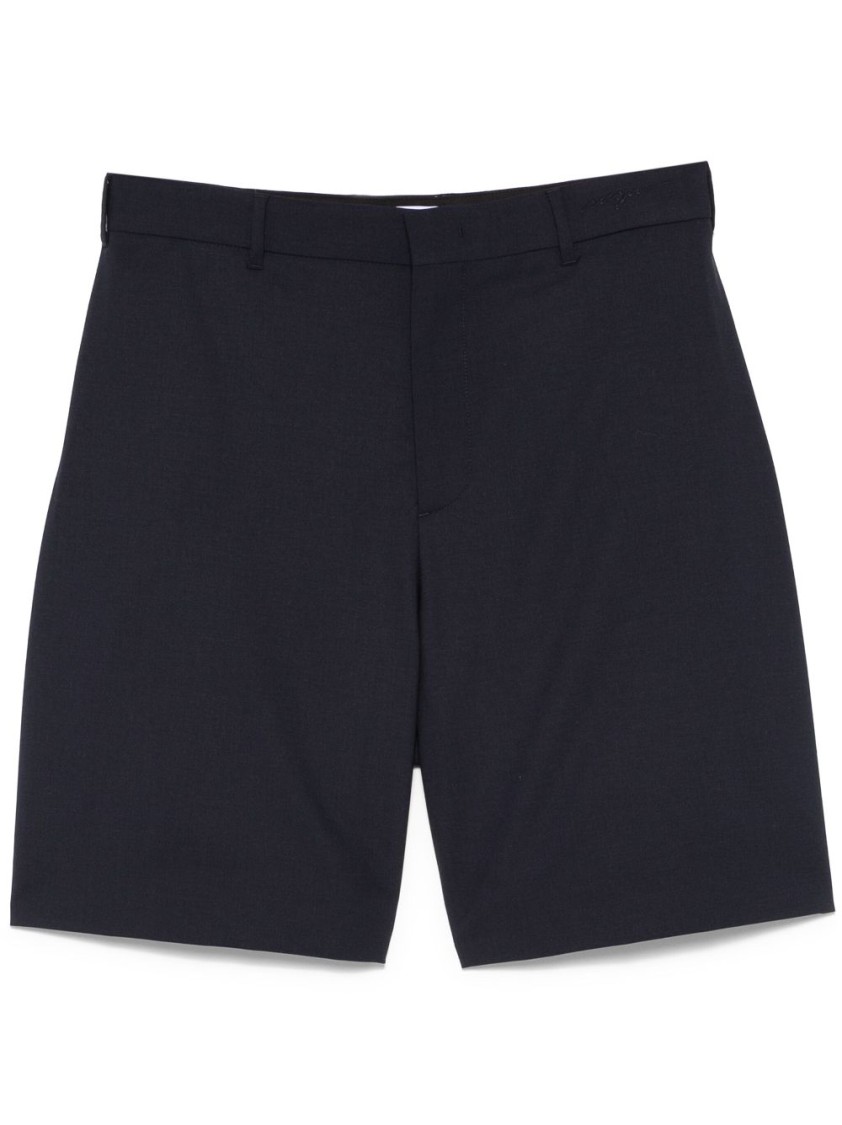 Msgm Knee-length Tailored Blue Shorts In Black