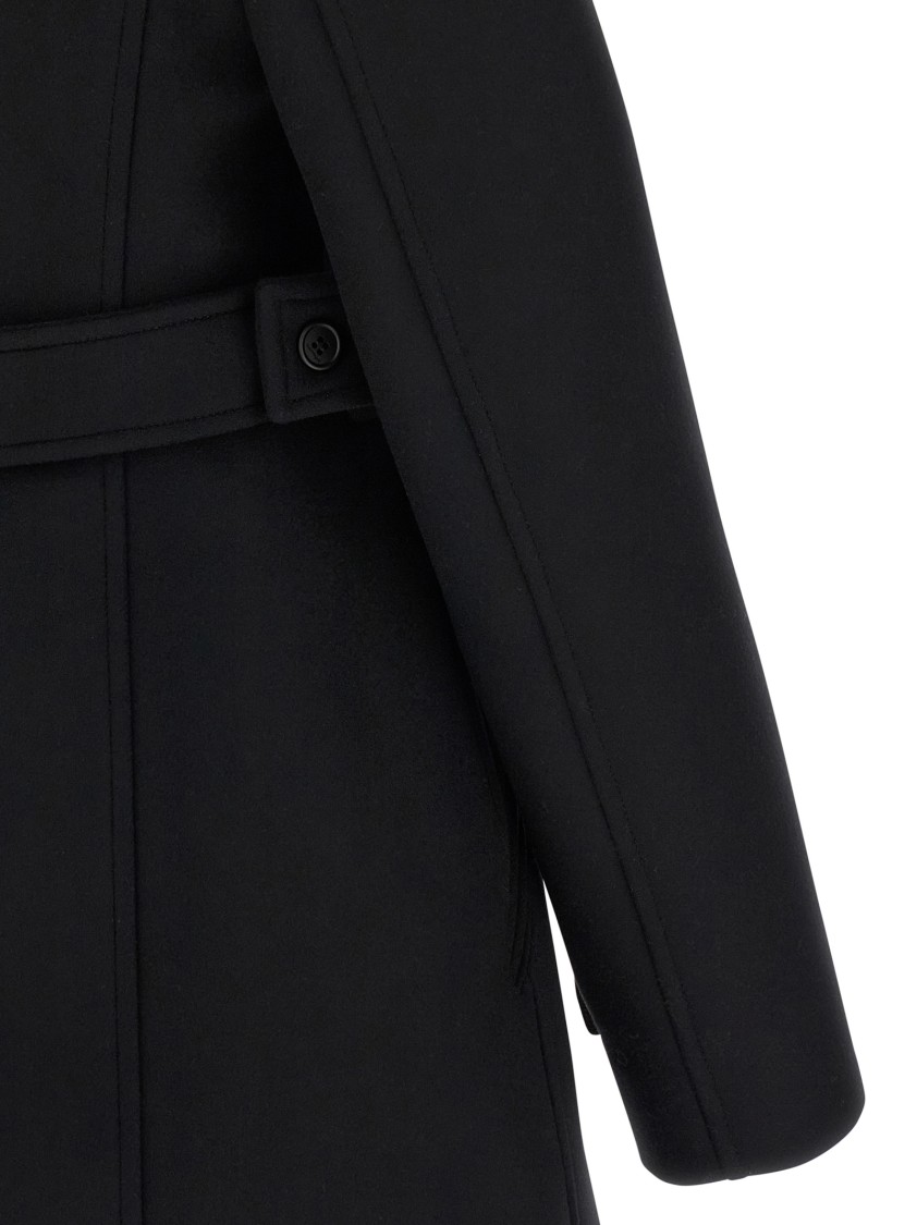 Courrèges Belted Waist High Collar Coat In Black