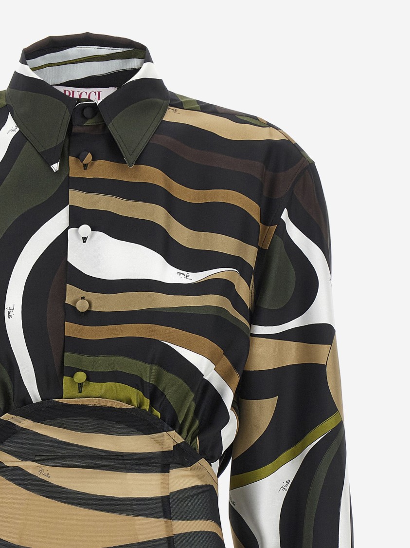 Emilio Pucci Printed Twill And Stretch Mesh Mini Dress