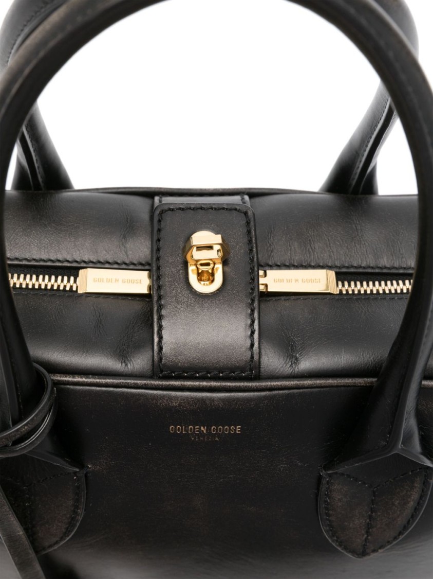 Golden Goose Life Black Sheepskin Bag And Gold Details
