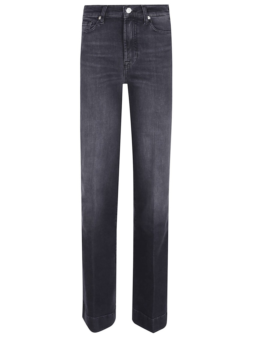 7 For All Mankind High-waisted Flared Stretch Cotton Jeans In Black