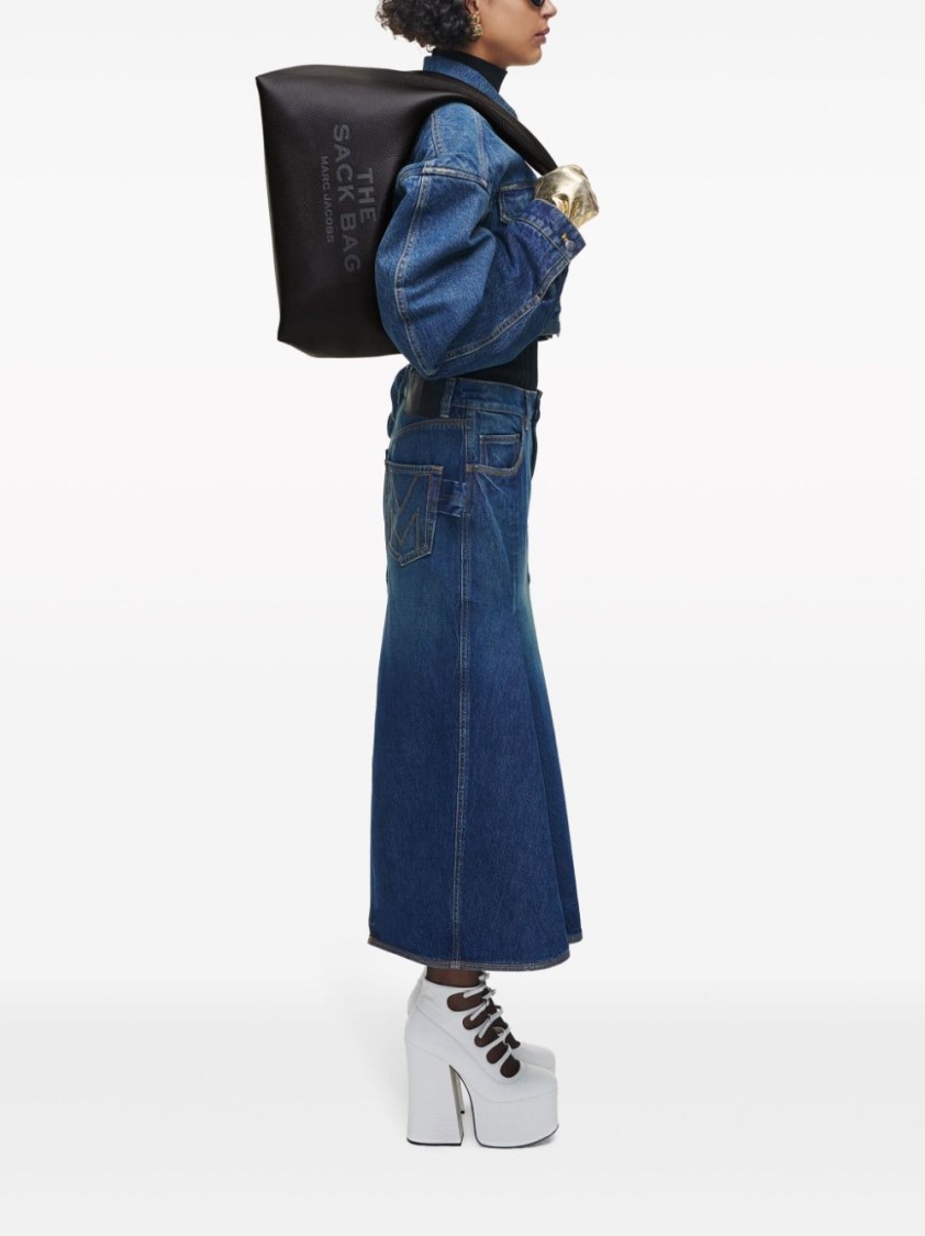 Marc Jacobs Grained Black Leather Handbag With Silver-tone Hardware In Black