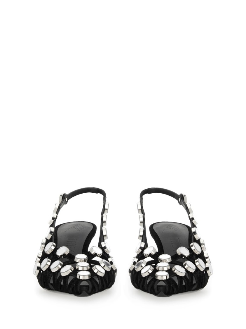 Attico The Black Open Lattice Design Low-heeled Shoes In Black