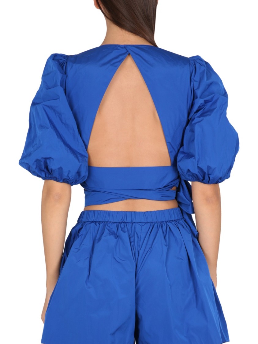 Red Valentino Taffeta Top With Puff Sleeves And Bow Detail