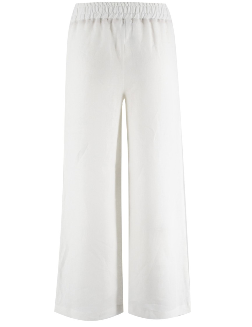 Le Tricot Perugia Relaxed Linen Trousers With Drawstring Waist In White