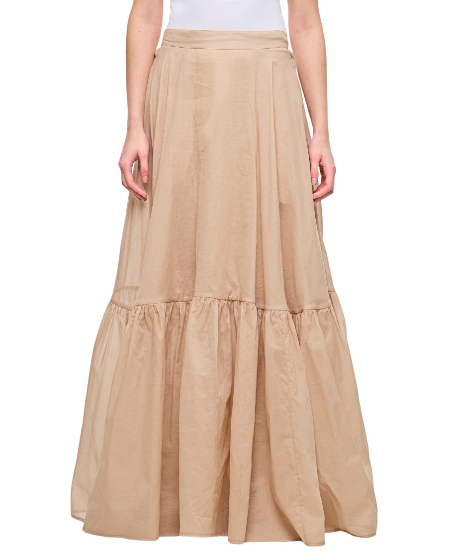PLAN C PLAN C FLARED LONG SKIRT WITH RUFFLED HEM AND INVISIBLE ZIP