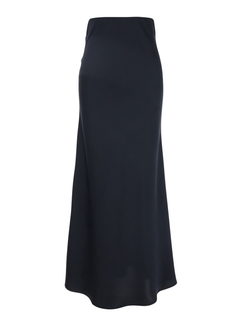 Plain Blue Long Skirt With Volant Detail At The End In Blue