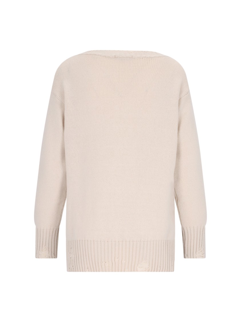 Canessa Destroyed Details Sweater In Cream Cashmere
