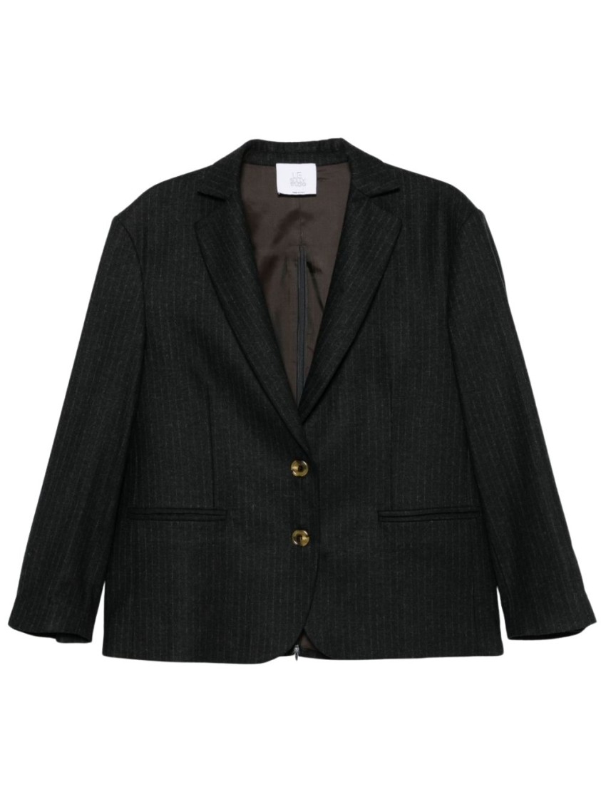 Le Sully Studio Anthracite Grey Pinstripe Lisa Blazer In Black