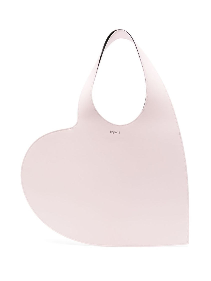 COPERNI COPERNI HEART-SHAPED POWDER PINK HANDBAG WITH LOGO PRINT 