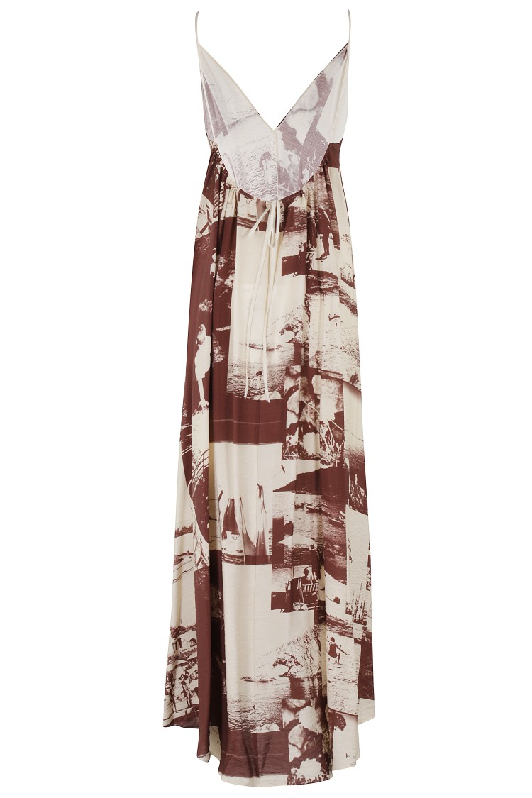 Shop Alysi Maxi Dress With Deep V-neckline And Photographic Print In Brown