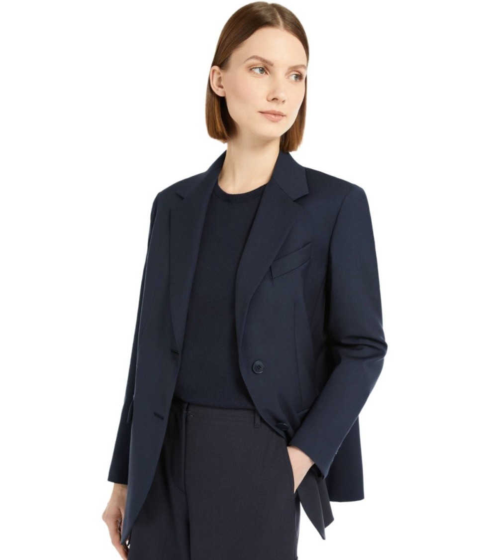 Shop Max Mara Materia Blue Single Breasted Blazer