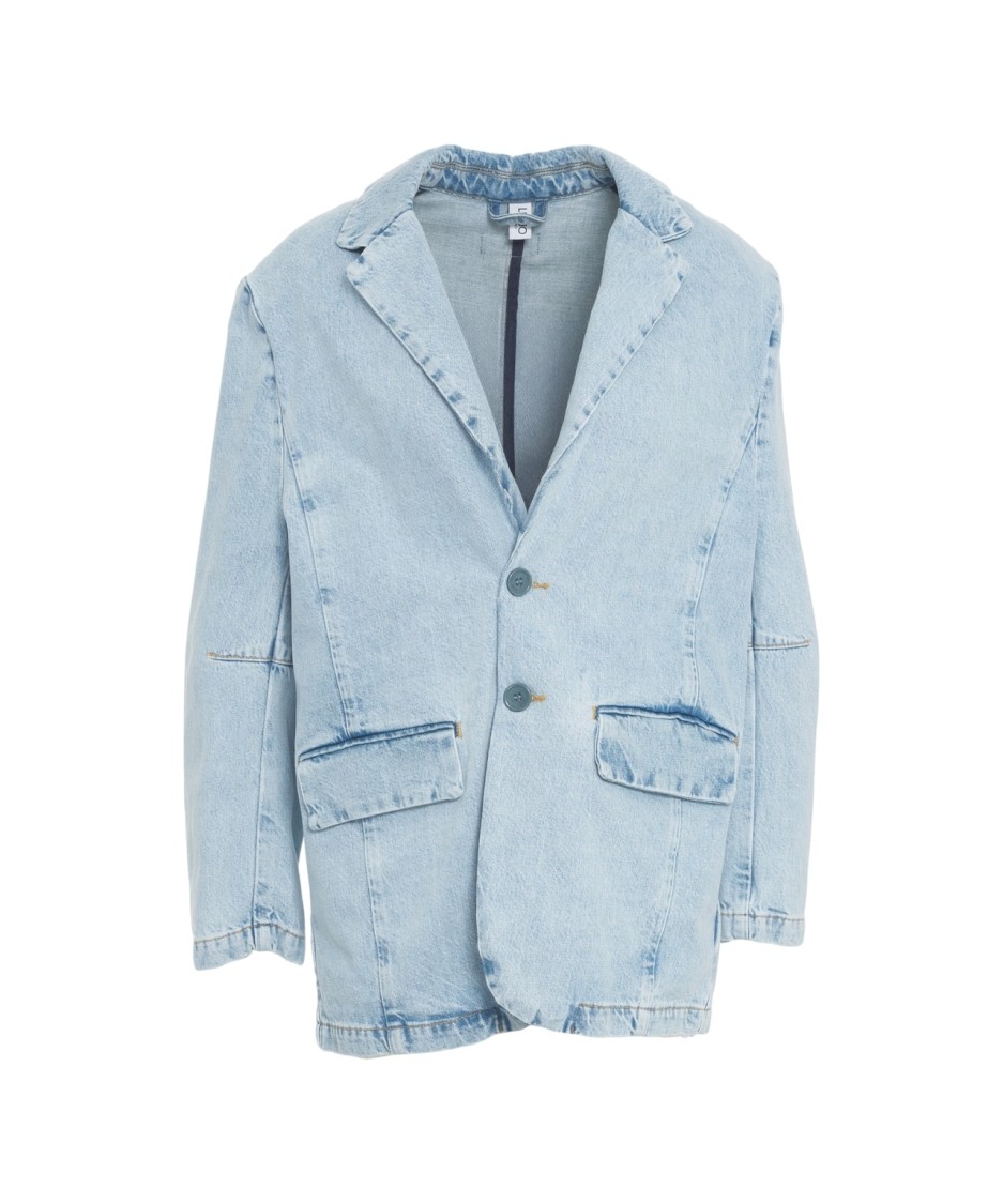 LIU •JO LIU JO TAILORED DENIM BLAZER WITH PADDED SHOULDERS