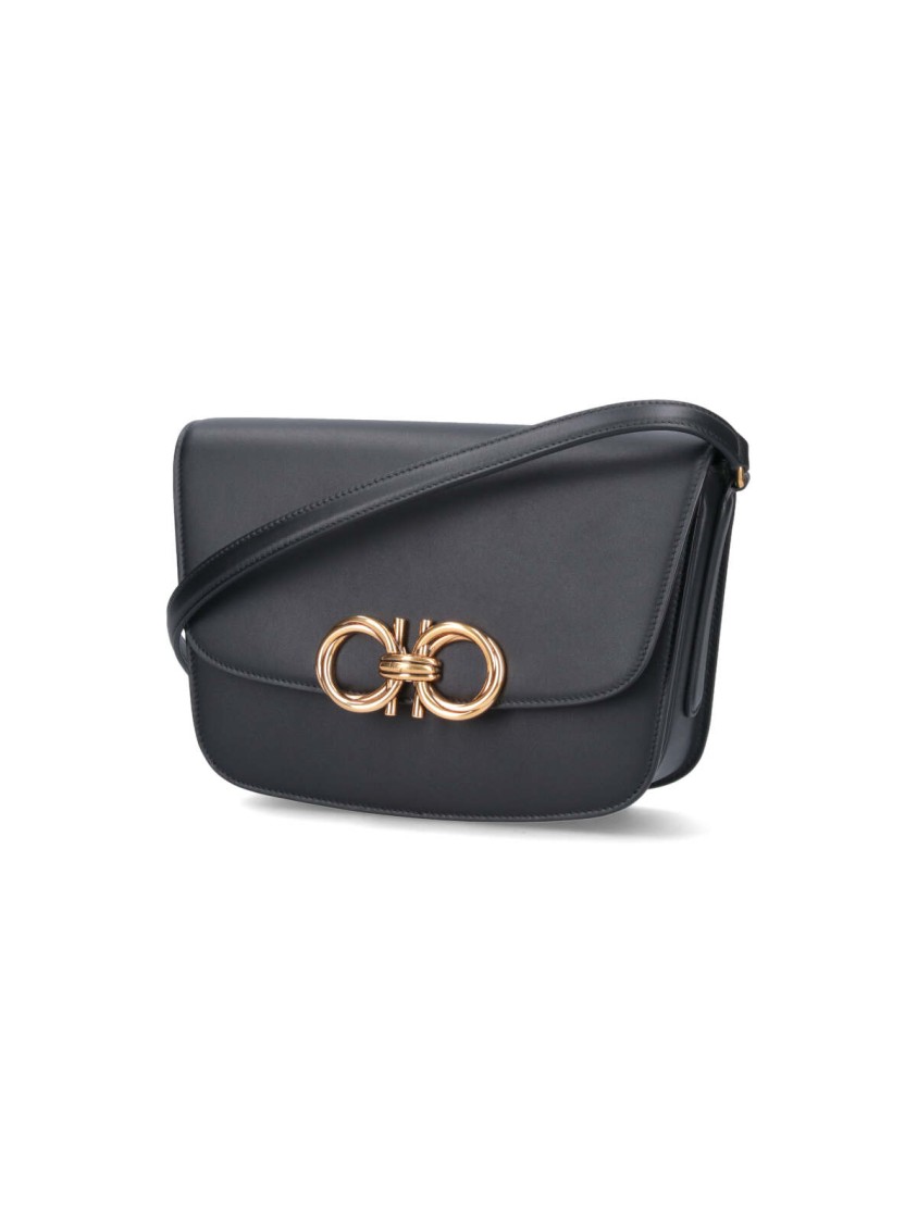 Shop Ferragamo "trapezio" Black Leather Crossbody Bag