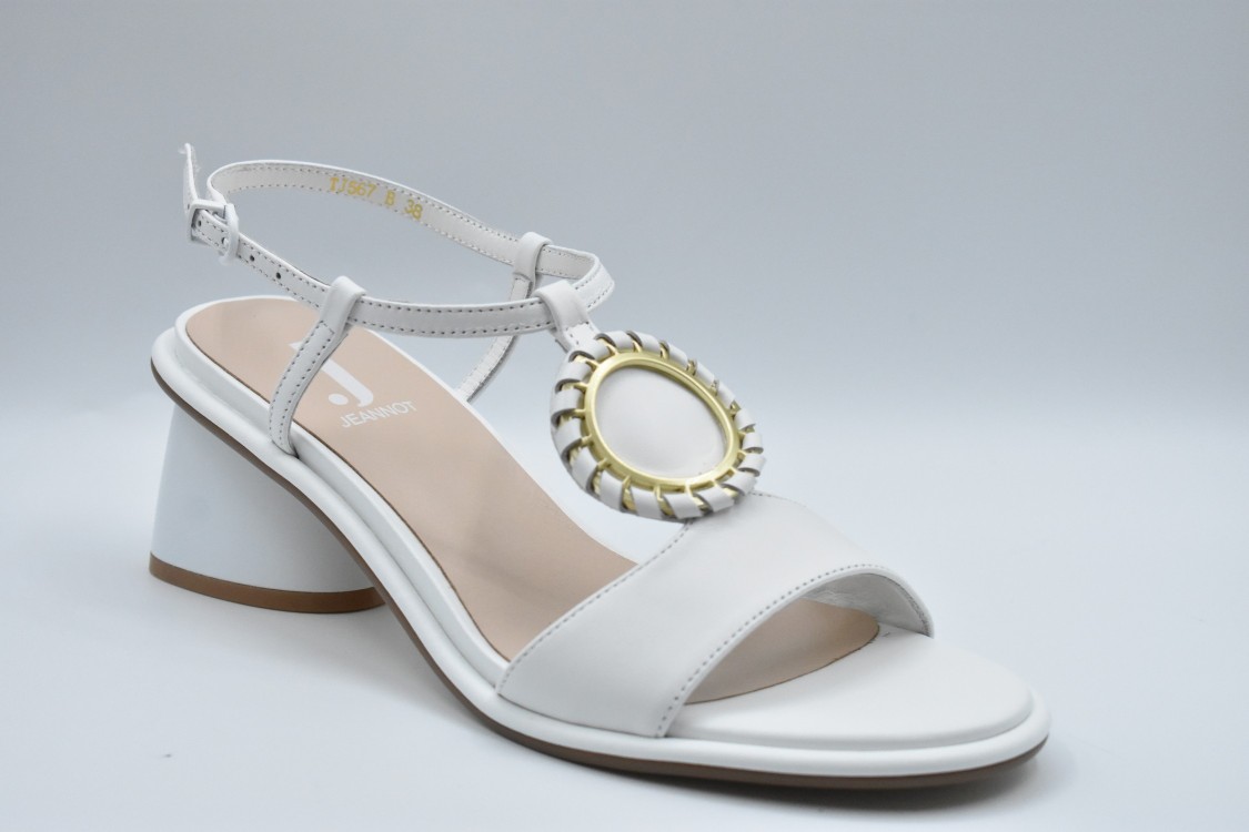 Jeannot Low-heeled White Sandals With Ankle Strap And Decorative Element In Gray