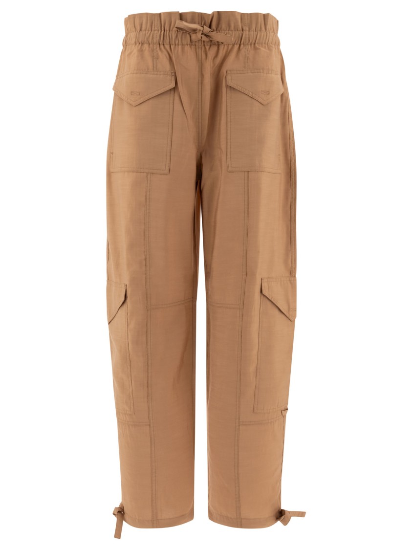 Ganni Light Slub High Waist Pocket Pants In Brown