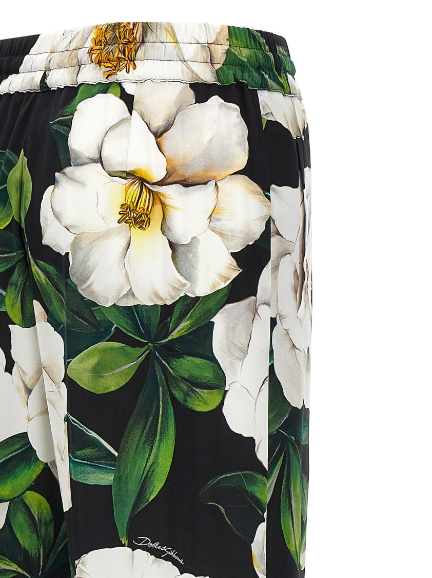 Dolce & Gabbana High-waisted Floral-print Stretch Silk Charmeuse Pants In Green