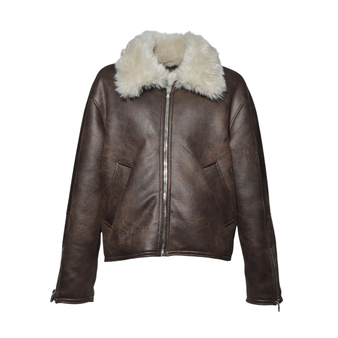 Séfr Short Single-breasted Shearling Jacket In Brown