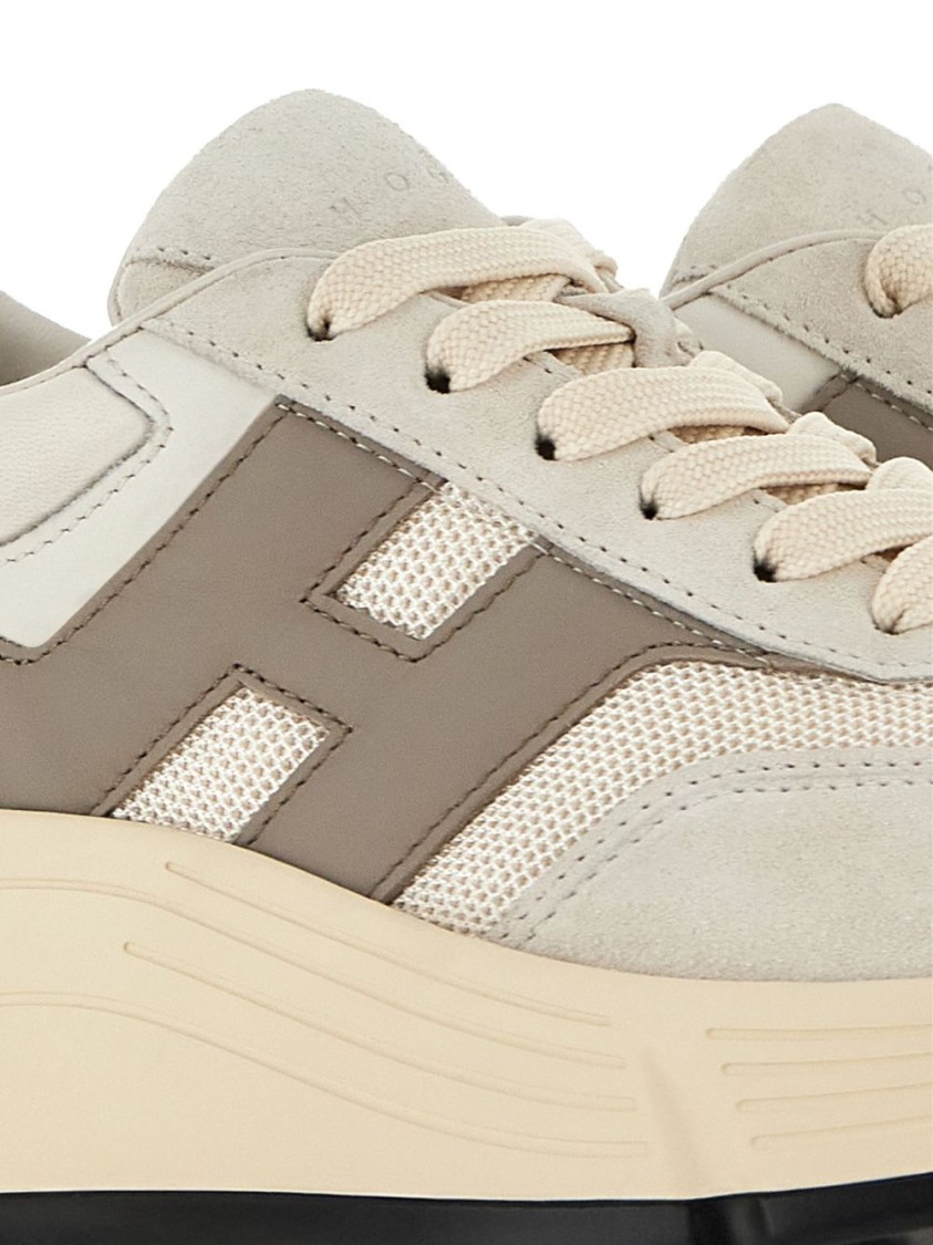 Hogan Calfskin And Polyester Black Sneakers With Sole In Neutral