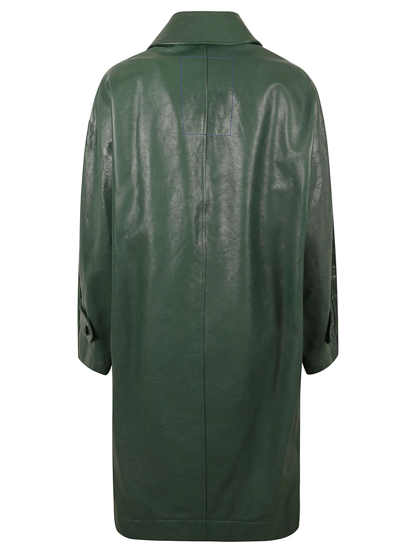 Burberry Calf Grain Leather Coat In Green