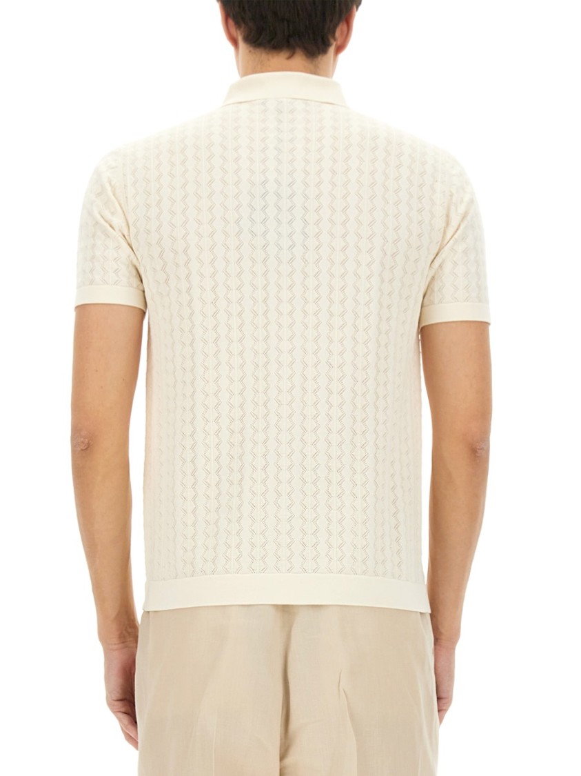 Dolce & Gabbana Perforated Cotton Knit Shirt In Neutrals