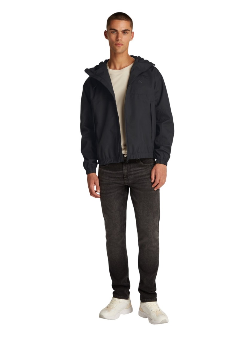 Calvin Klein Waterproof Black Drawstring Hood Jacket With Multiple Pockets In Black