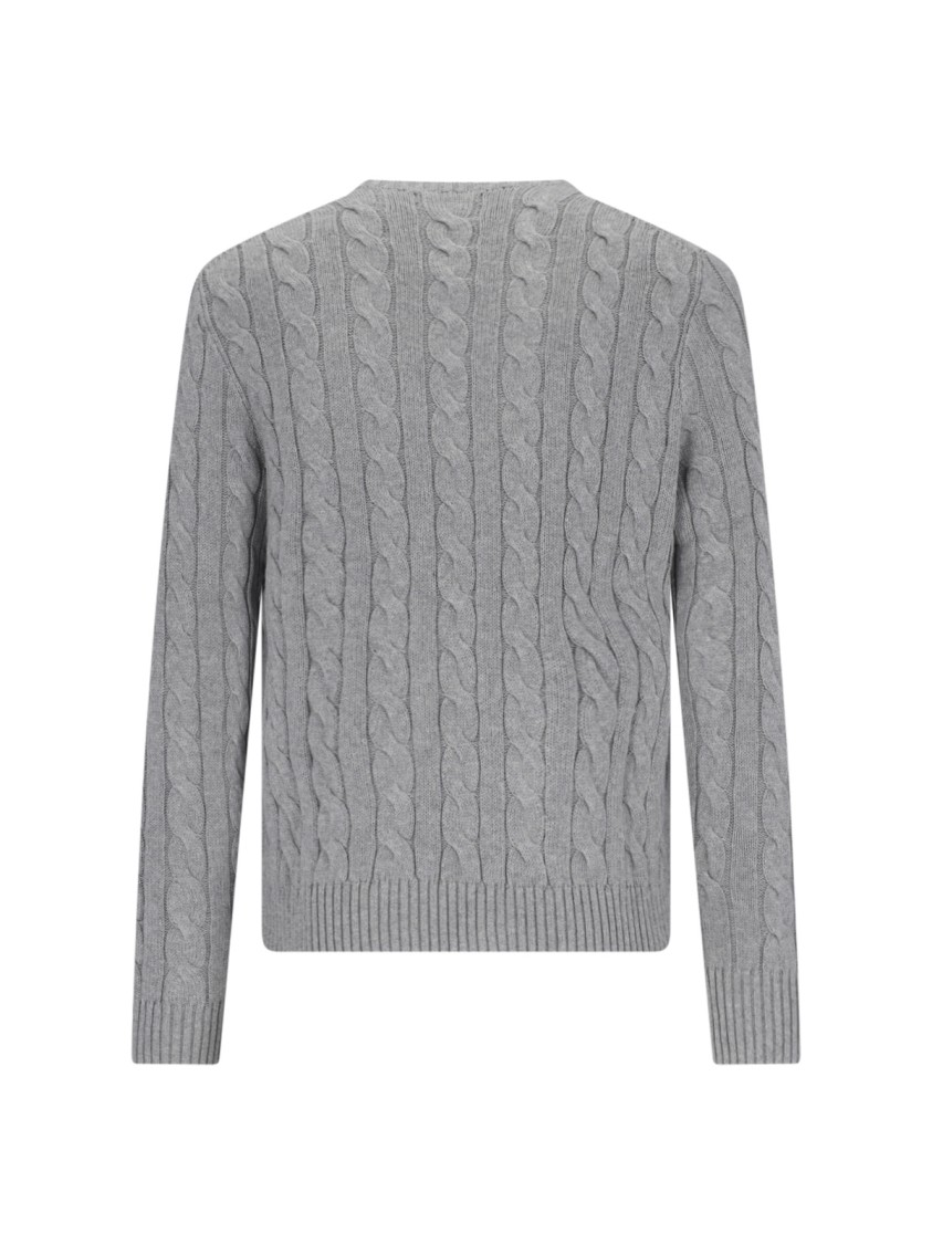 Polo Ralph Lauren Grey Crewneck Sweater With Pony Embroidery On The Front And Woven Knit In Cotton Man In Gray