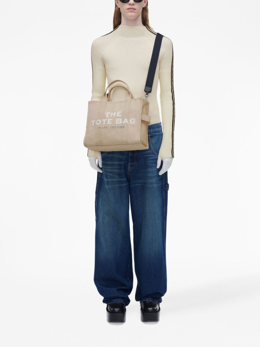 Marc Jacobs Tote Bag With Detachable Strap And Bold Lettering In Neutrals