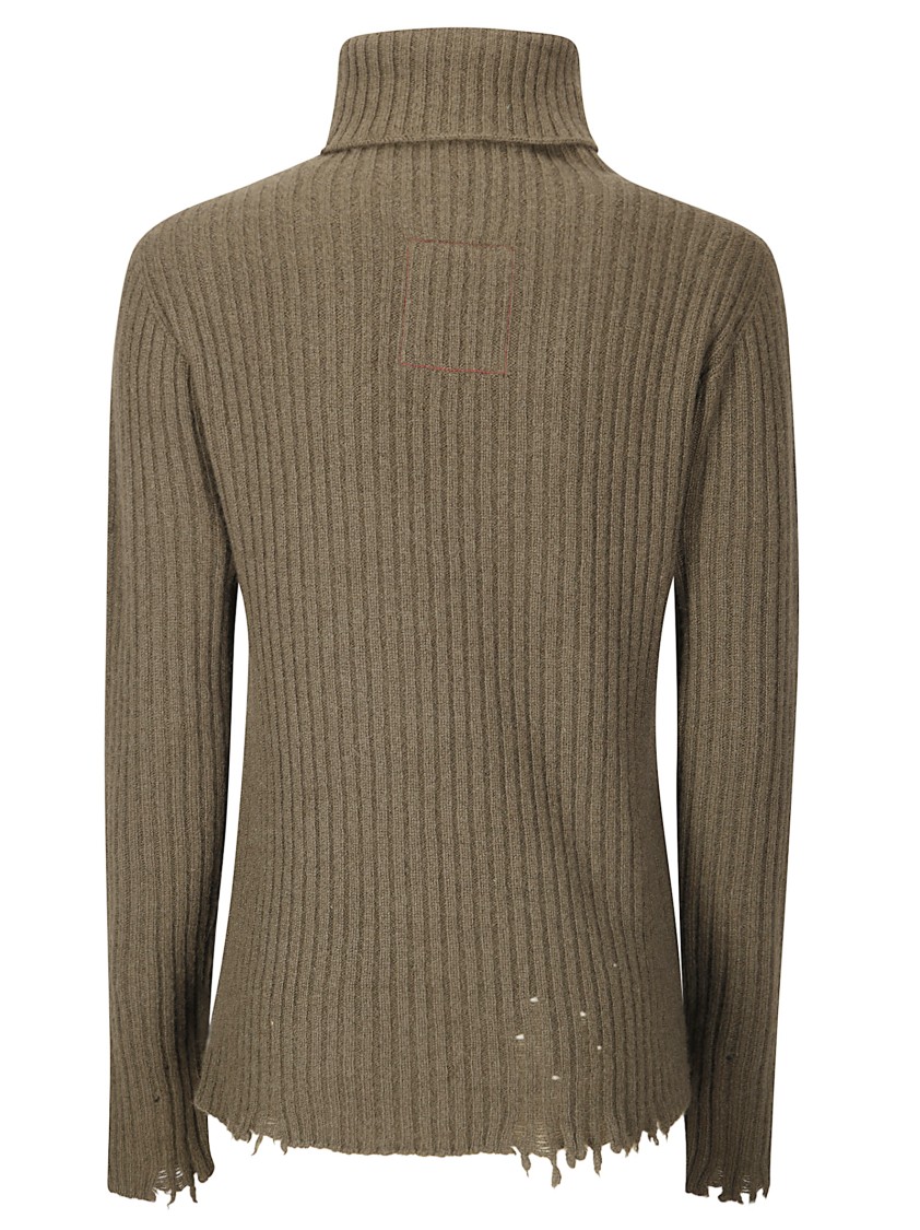 Uma Wang High Neck Rib Sweater In Green