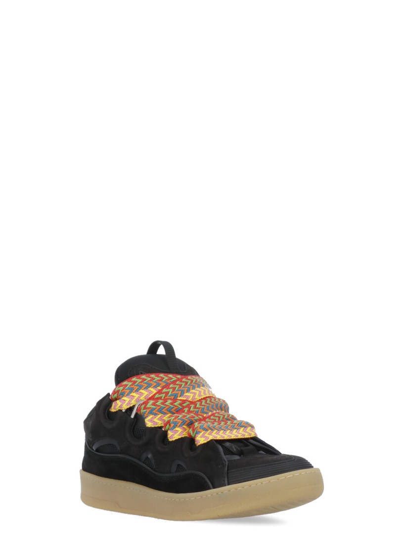 Lanvin Black Leather Curb Sneakers In Black