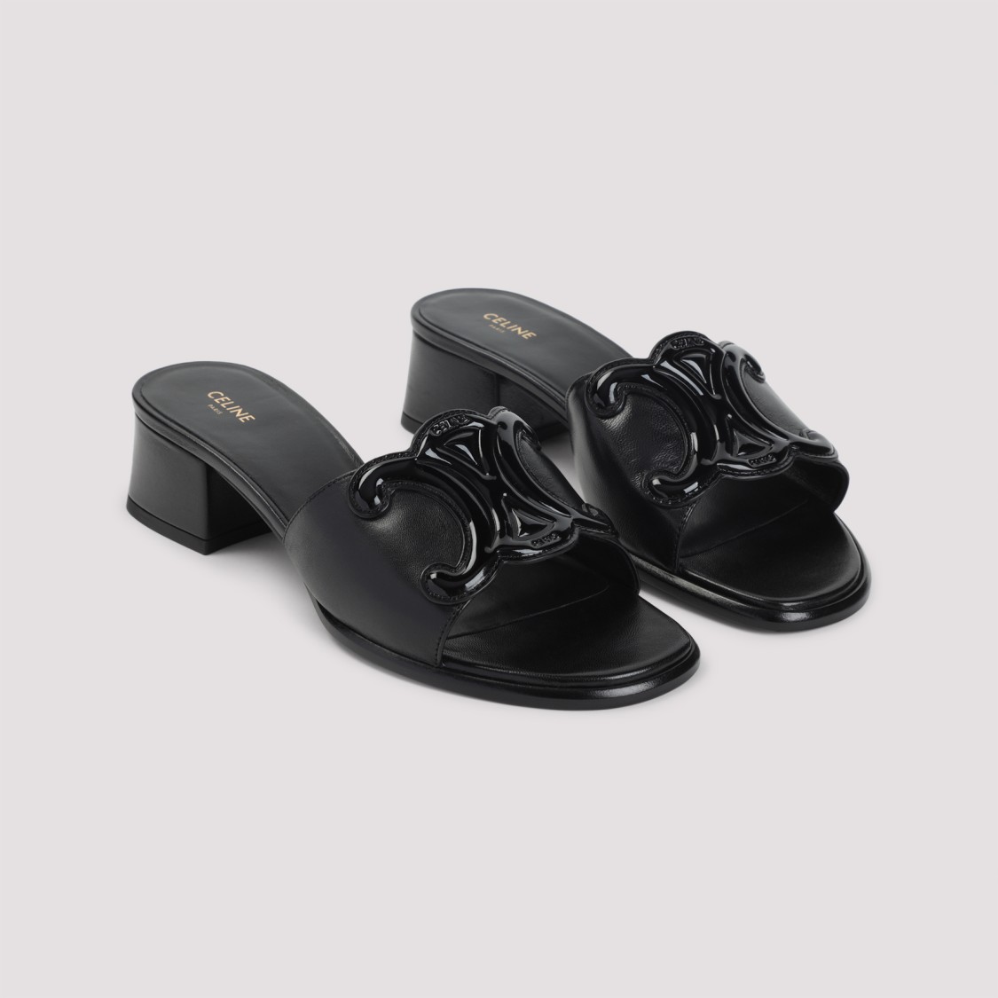 Celine Black Leather Triomphe 40 Mule In Multi