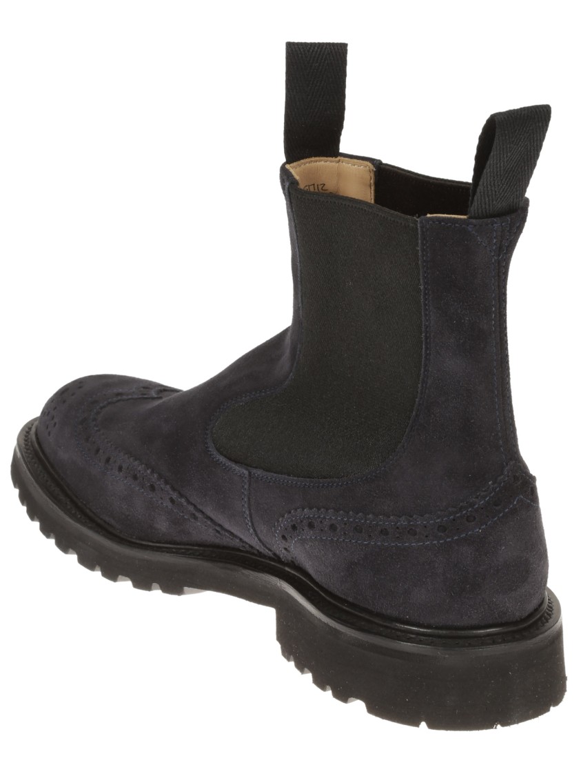 Shop Tricker's Swallow Tail Chelsea Boot In Navy Suede In Black