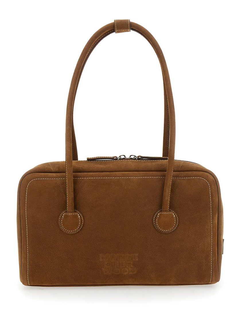 Margesherwood Boston Beige Shoulder Bag With Embossed Logo Lettering On The Front In Leather Woman In Brown