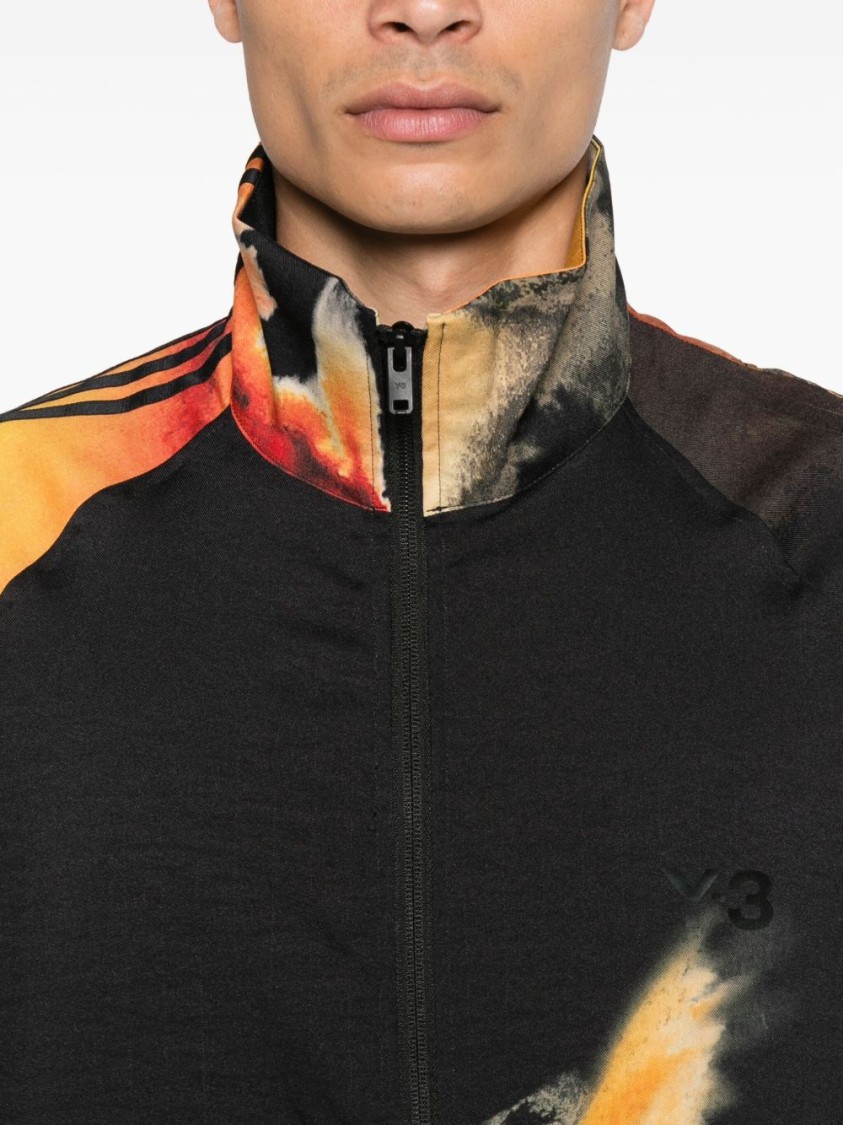 Y-3 Abstract Pattern Sweatshirt With Zip Fastening And Ribbed Edges In Black
