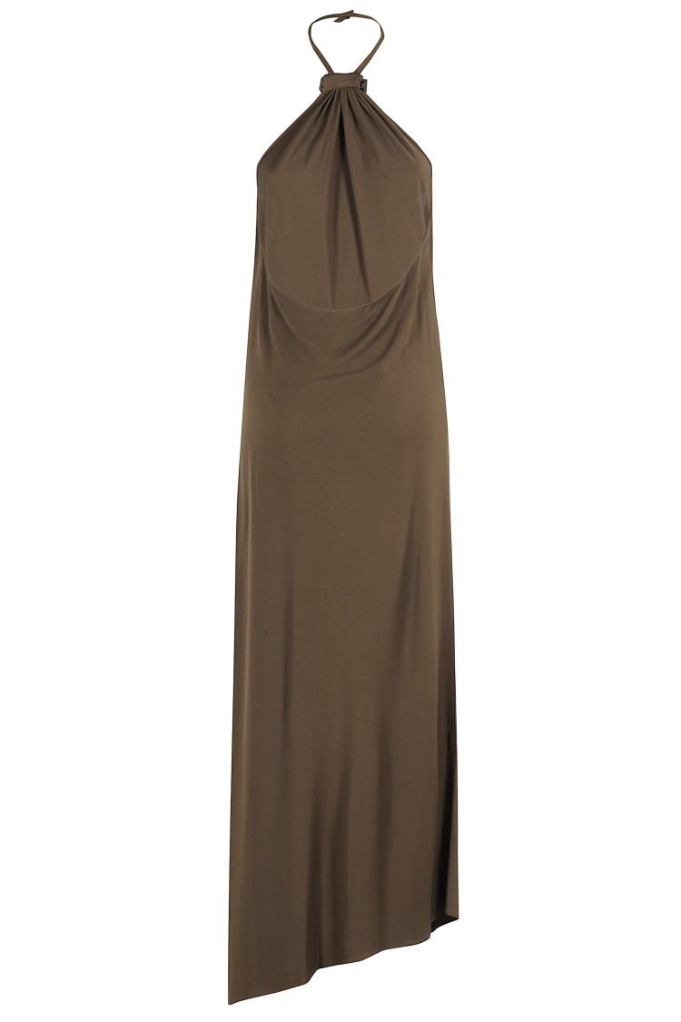 Attico Womens Military Green Halterneck Regular-fit Woven Midi Dress