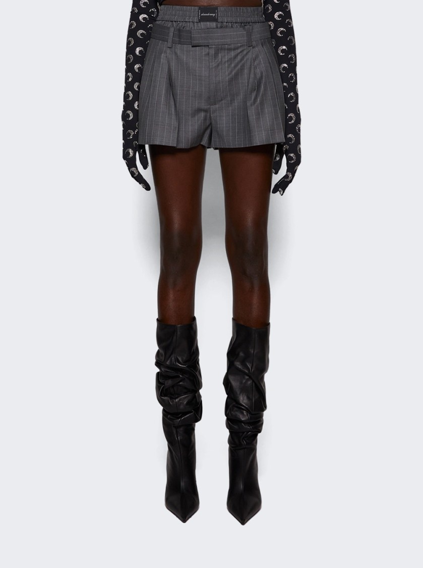 Alexander Wang Pleated Short With Boxer Grey Pinstripe In Grey
