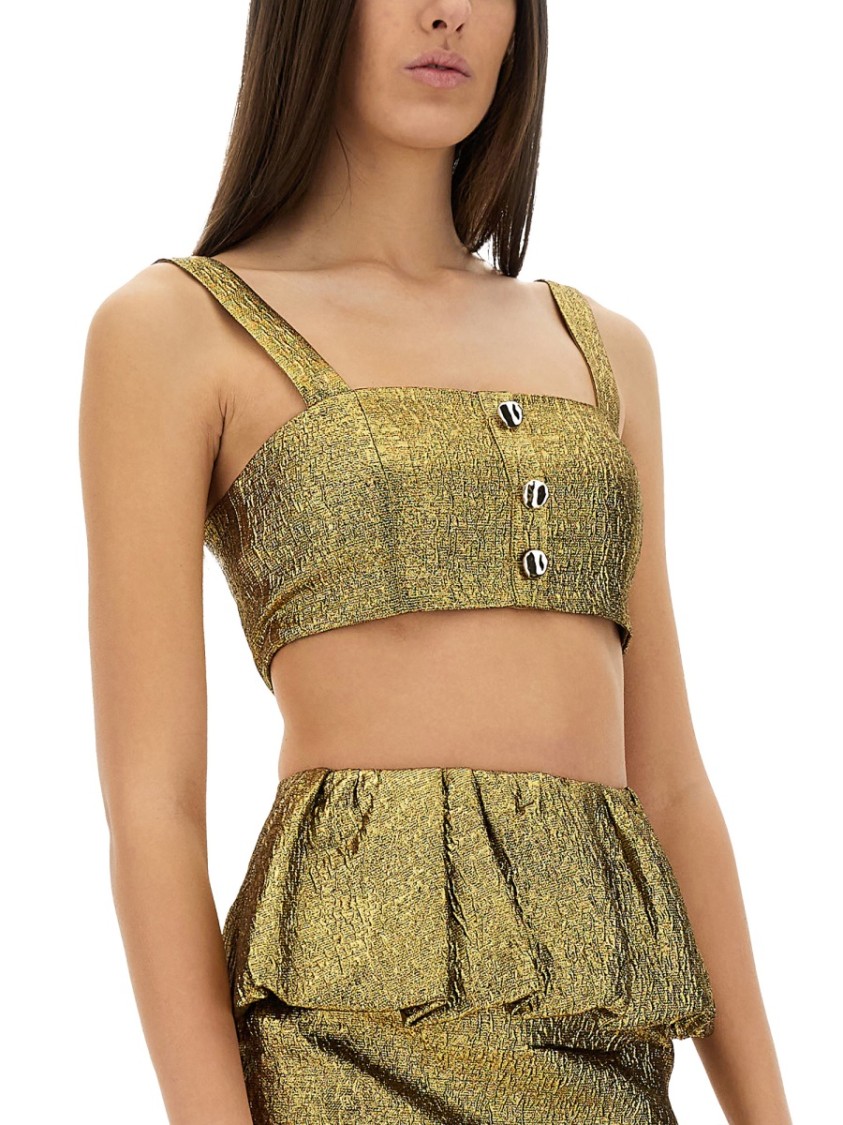Self-portrait Metallic Jacquard Crop Top In Gold