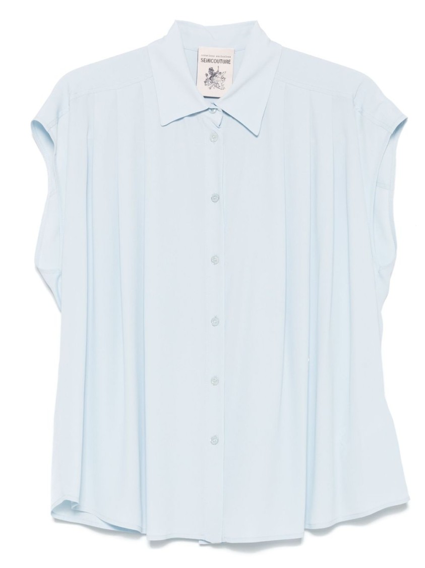 SEMICOUTURE SEMI COUTURE SHORT-SLEEVE SHIRT WITH SOFT PLEATING DETAILS
