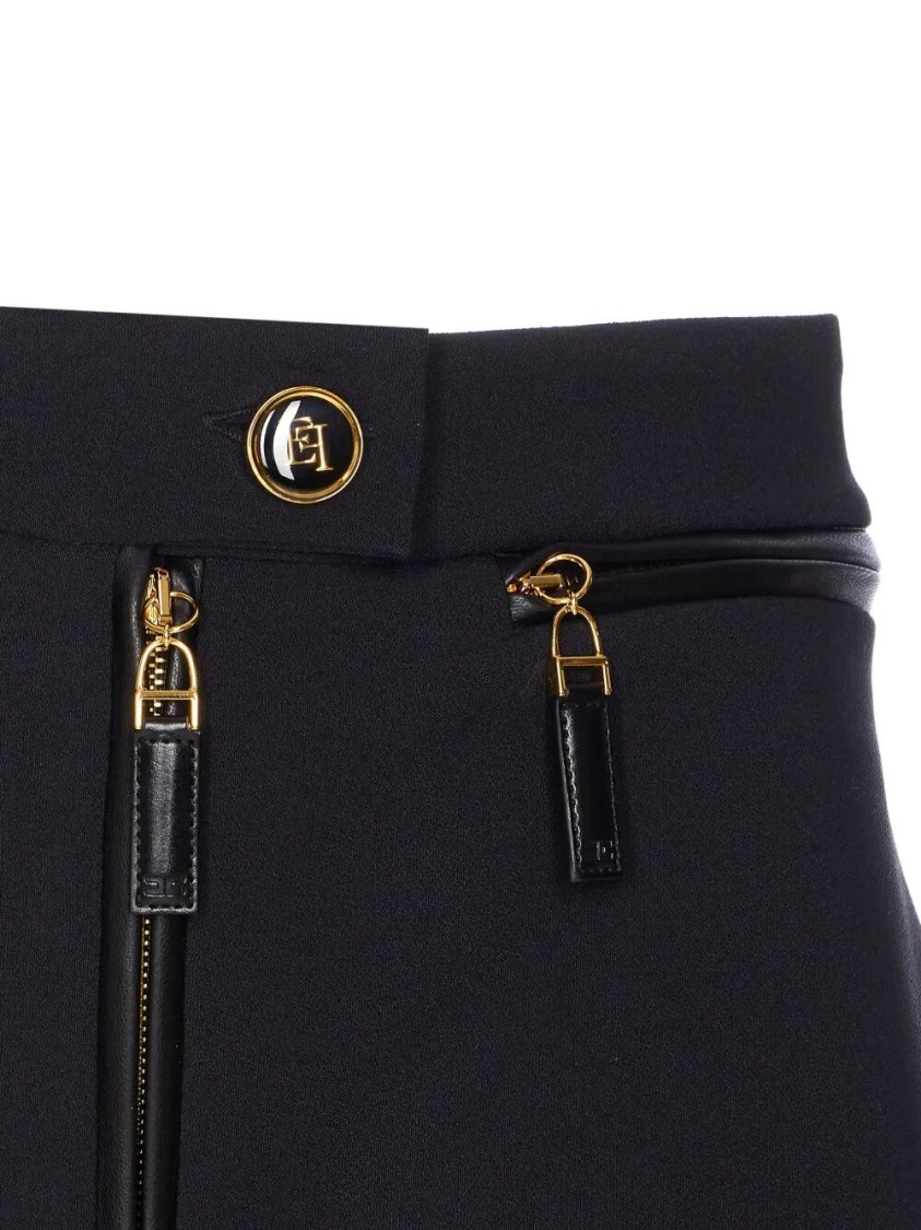 Elisabetta Franchi Black Double Crepe Skirt With Zip In Black