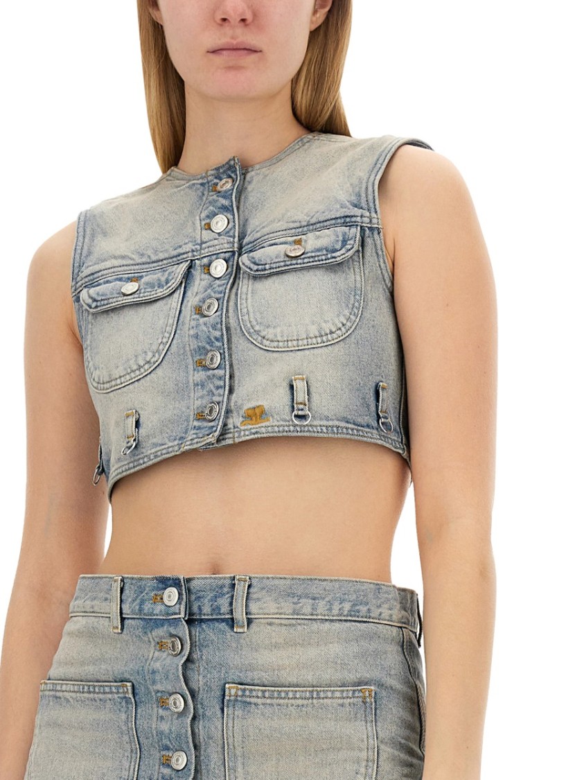 Shop Courrèges Fitted Cropped Top With Button-down Front And Chest Pockets In Blue